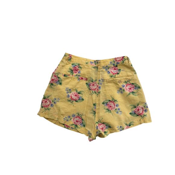 Lauren Ralph Lauren High Rise Shorts Yellow Floral Linen Women's ~24.5" Cottage - Picture 2 of 12